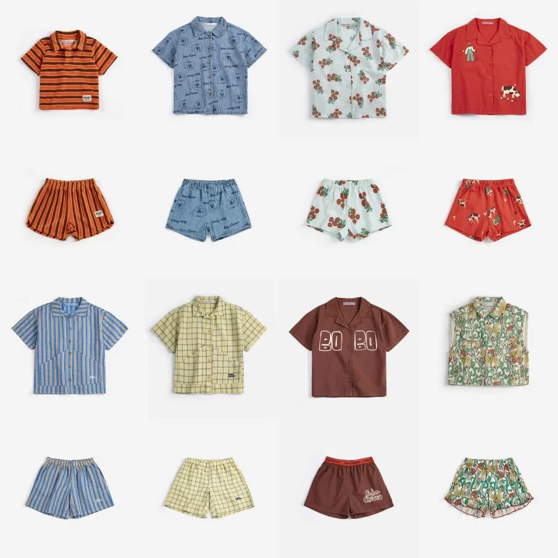 26BC SS Children Shirt Sets New Cartoon Print Boy's Casual Top and Shorts Set Beach Vacation Short-sleeved T-shirt and Shorts