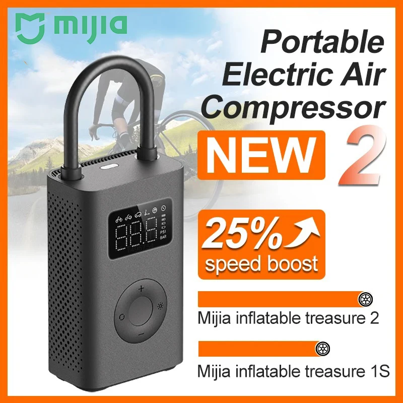 NEW MIJIA Air Pump 2 25%Speed Boost Mini Portable Electric Air Compressor Treasure 150PSI Type-C LED Multitool Inflator *CN*