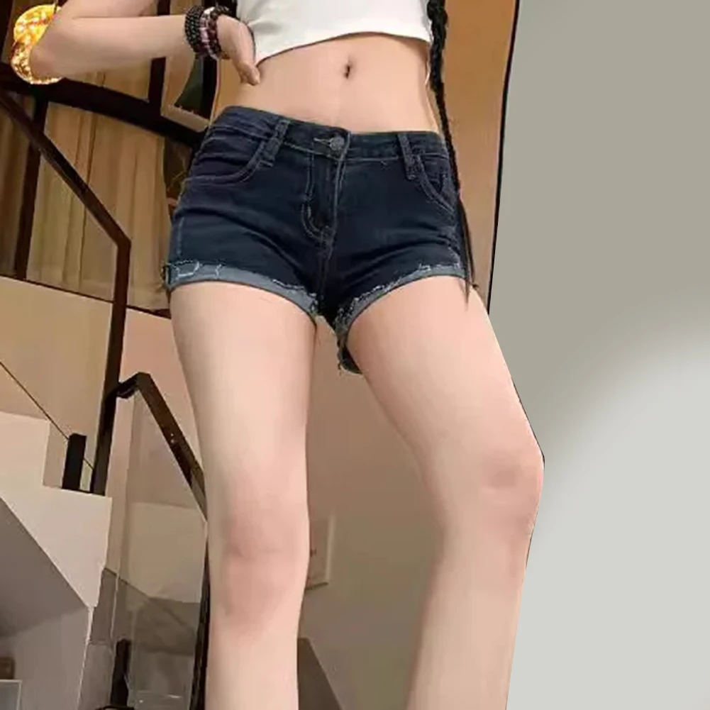 Shorts für den täglichen Gebrauch, niedrige Taille, elastische Passform, Retro-Shorts, blau, bequeme Passform, modische Shorts, lockerer Cargo-Stil