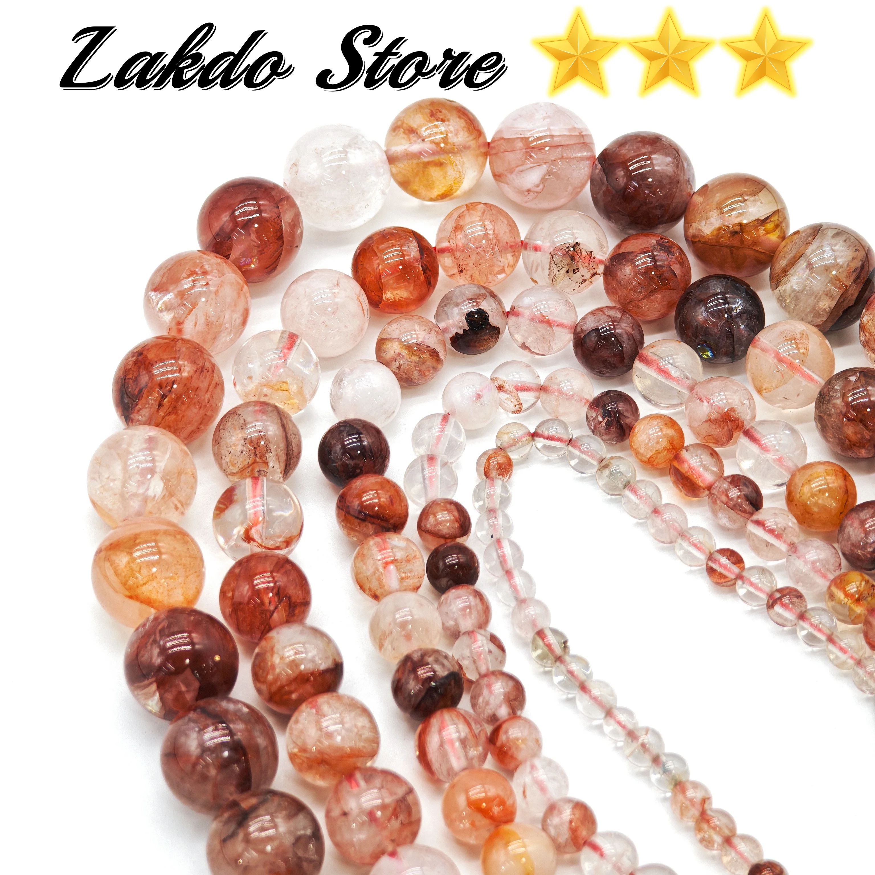 High-Quality Natural Red Rutilated Quartz Round Loose Beads, 4/6/8/10/12mm, for Jewelry DIY, 15-Inch Strand per Piece