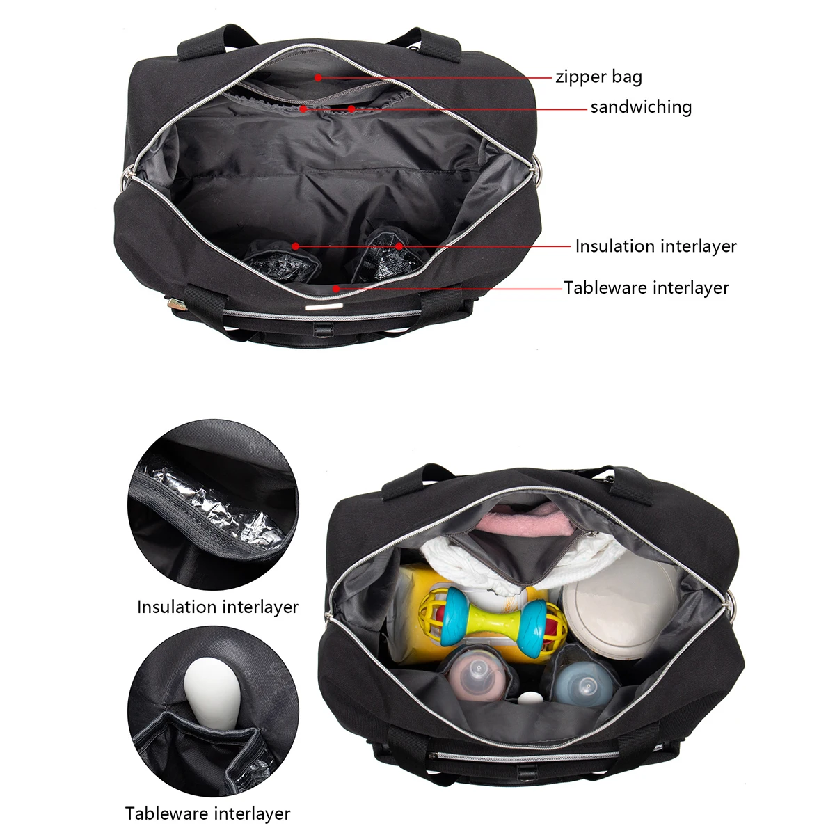 Lequeen Mommy Bag for Maternity Hospital Bag Large Capacity Waterproof Black Storage Bag Diaper Baby Items Organizer Travel Bag