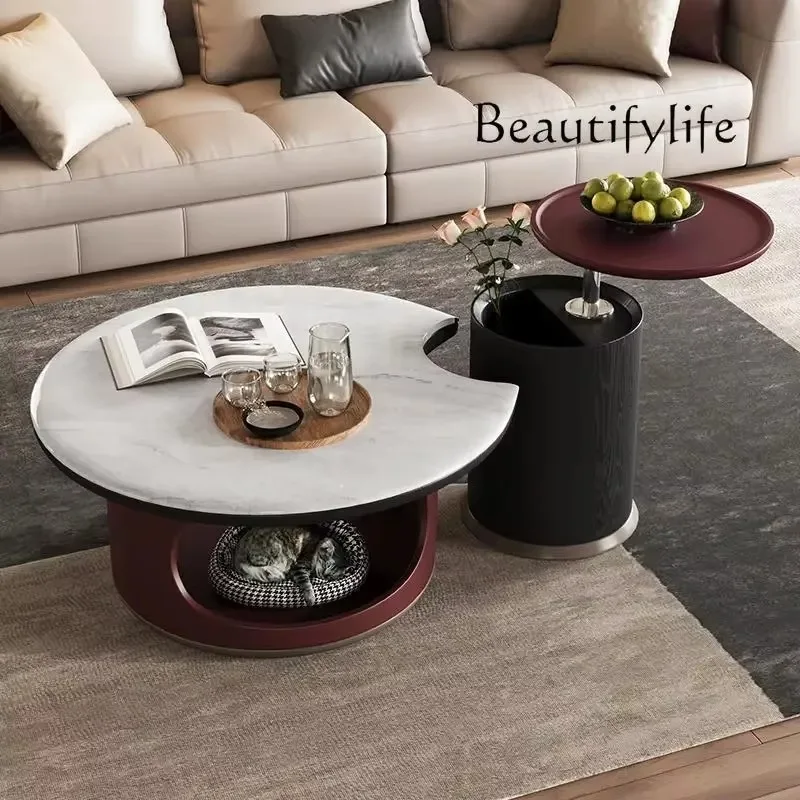NNMicrocrystalline Stone Round Modern Simple Living Room Household Small Apartment Italian Light Luxury Pet Cat Nest Tea Table