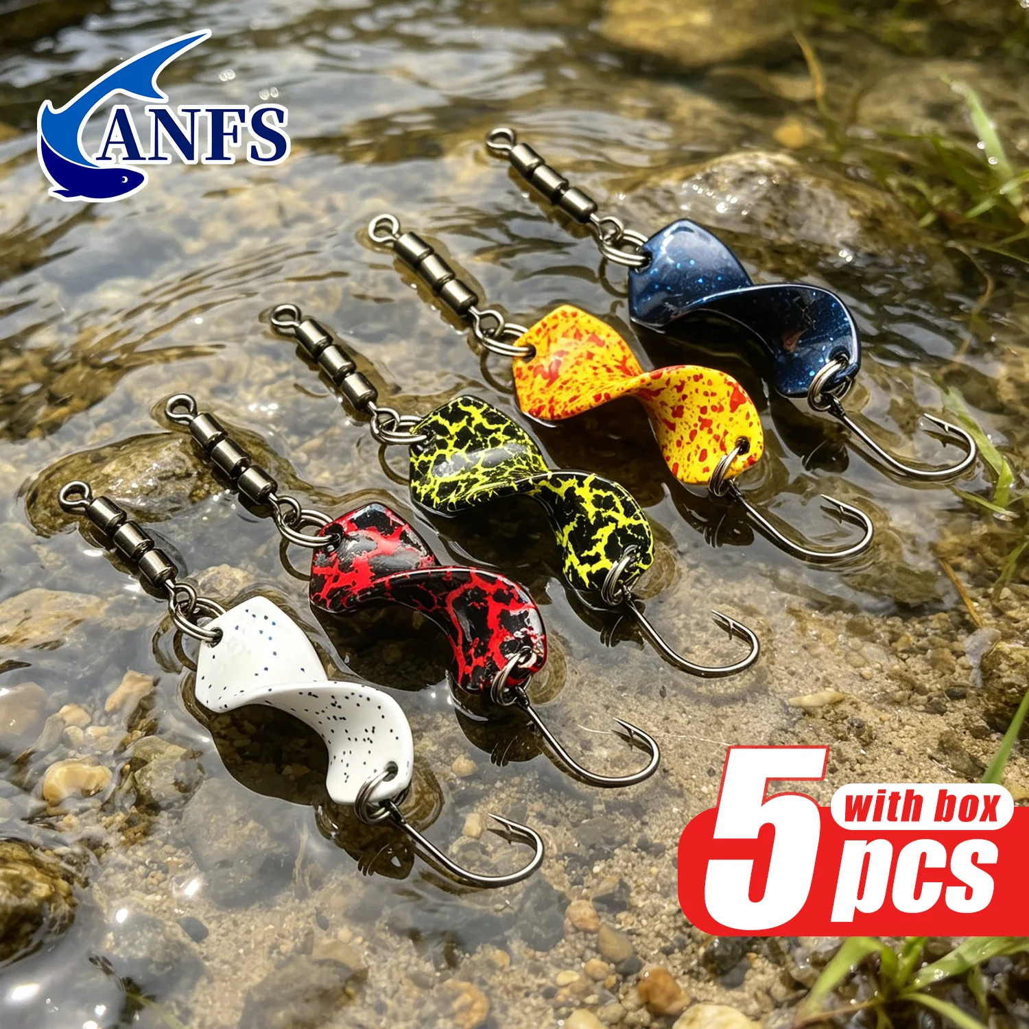 ANFS Spoons Trout Mega Twist 5 Stück, Forellen-Angelköder-Set, Forellen-Blinker, Forellen-Spinner-Set