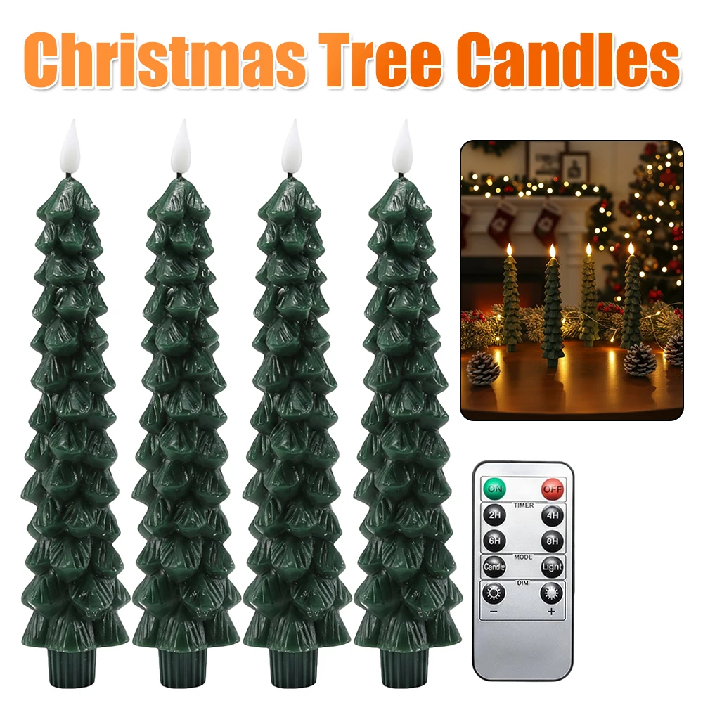 1/2/3/4PCS Christmas Tree Candles with 3D Flame Candlestick Lights Battery Operated Window Candle for Dinner Parties