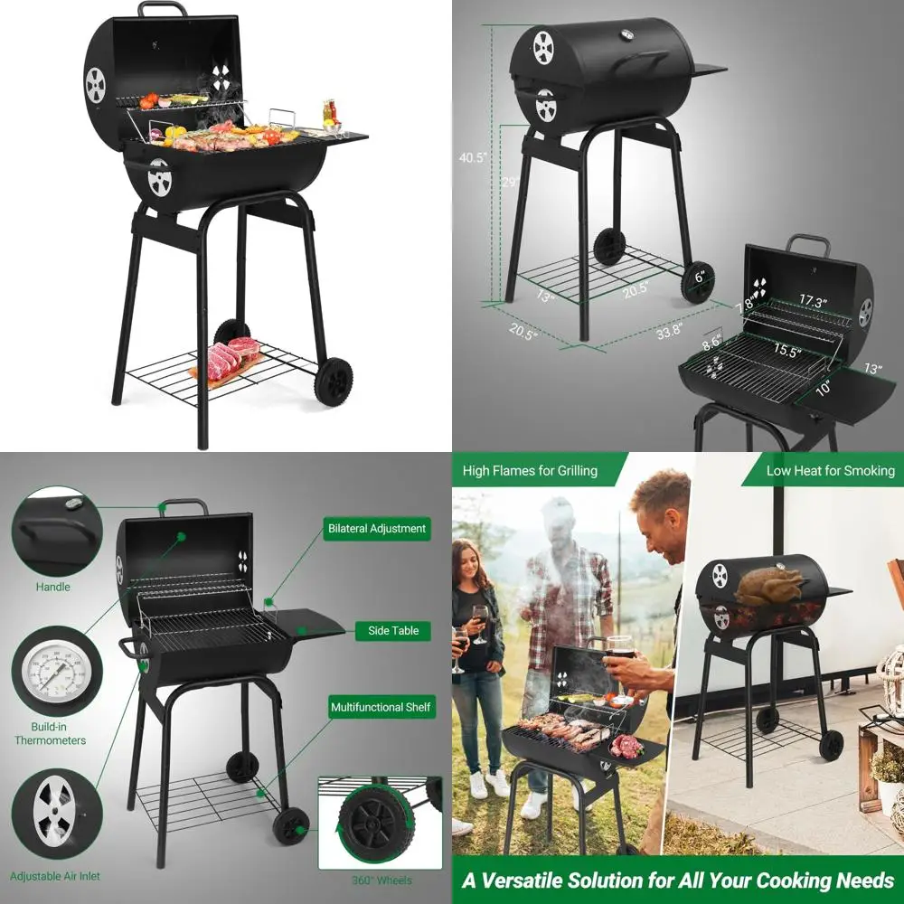 

Портативный угольный гриль-барбекю на открытом воздухе с приставным столиком и колесами для вечеринок на заднем дворе и сбора патио