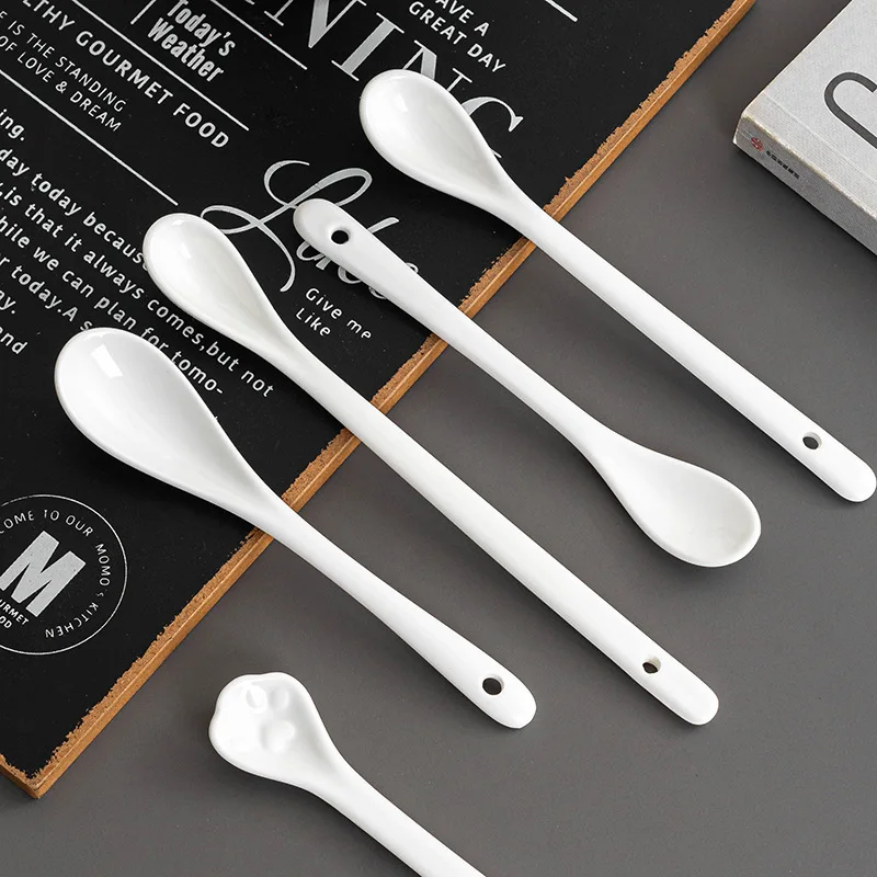5pcs 16cm 19cm Long Handle Porcelain Coffee Spoon Ceramic Spoon Tea Spoon
