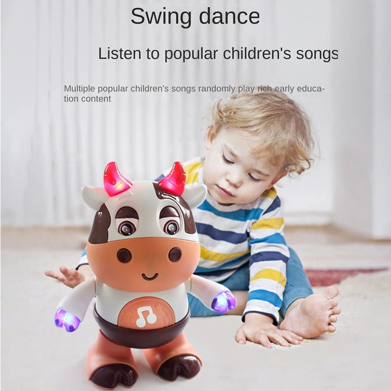 Juguetes musicales de vaca para bebé, juguete educativo interactivo para caminar con música y luces Led