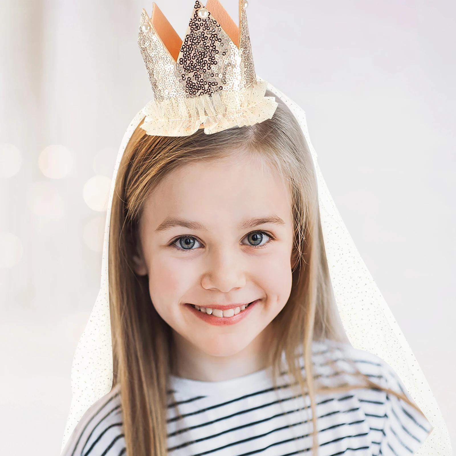 

Crown Mesh Headb Girl Hair Accessories Veil Headdress for Toddler Party Wedding Photography Fashion Show Holiday Everyday Wear H