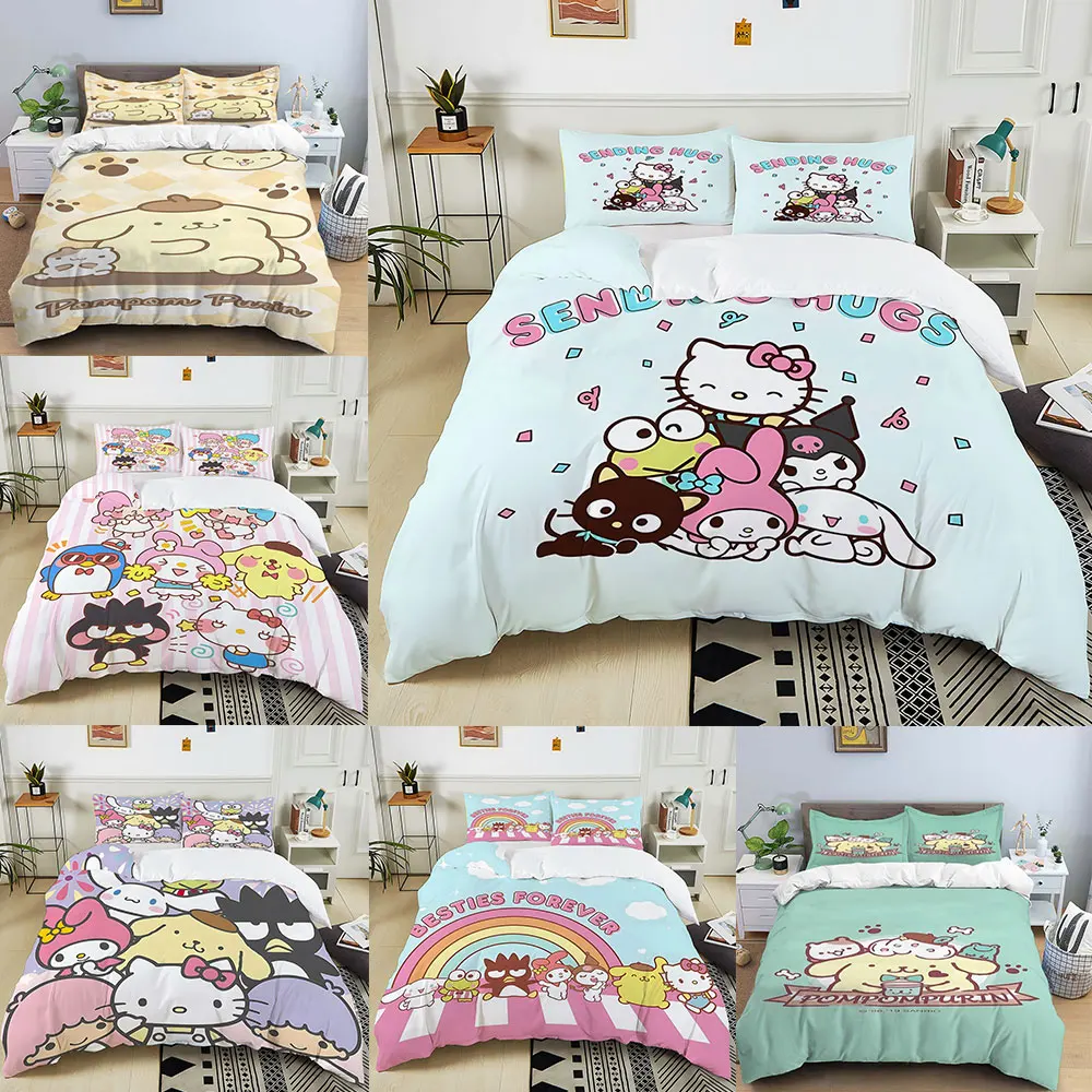 Sanrio Pom Pom Purin Bedding Sets Cartoon Dog Comforter Cover Bed Cover Duvet Cover Pillow Case 2-3 Pieces Sets Home Decor