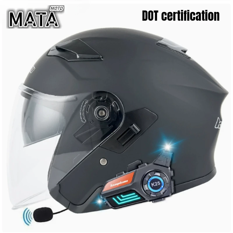 

Men Women Open Face 3/4 Bluetooth Built-In Motorcycle Helmet DOT Approved Waterproof Double Anti-Fog Anti-Scratch Visors