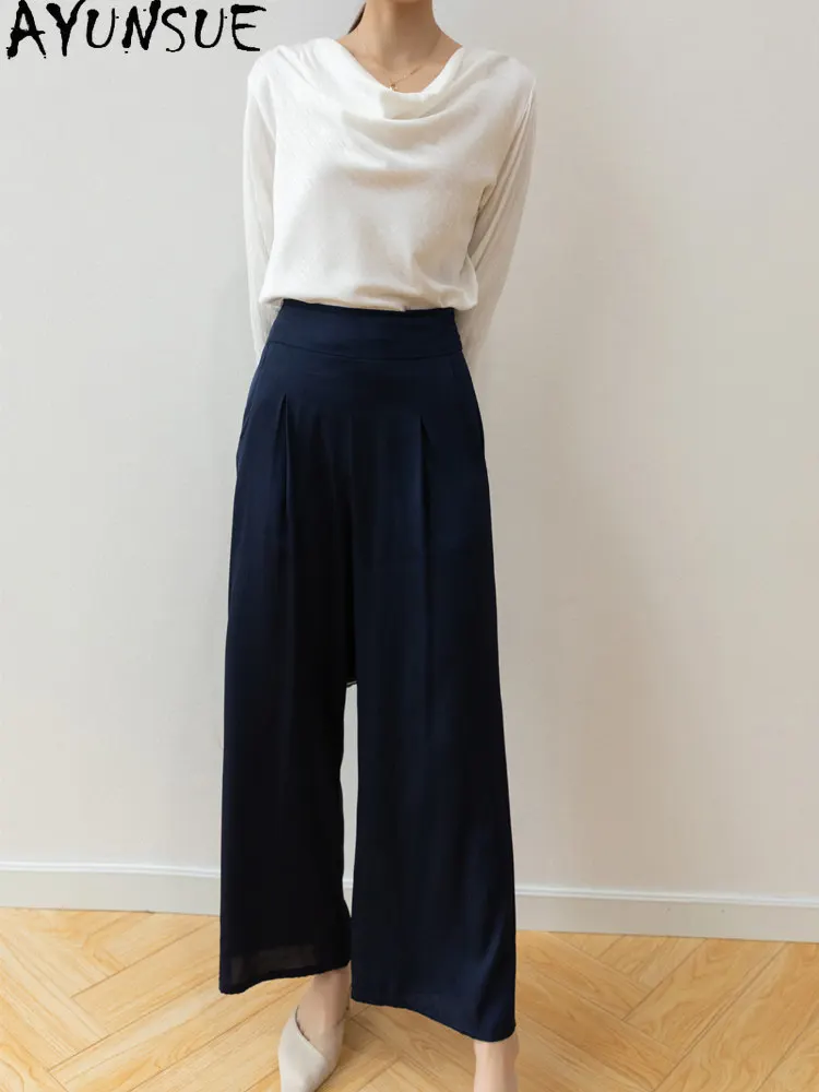 Tcyeek 93% Real Silk Pants for Woman Clothes Thin Style Casual Pants Women Summer Long Trousers Comfortable Pantalones Mujer