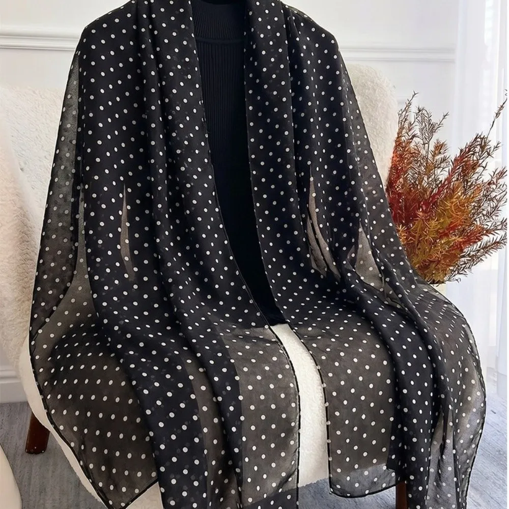 Fashion Polka Dots Beach Scarf Chiffon Ultra-thin Shawl Wrap Breathable Soft Sun Protection Scarf Summer Outing