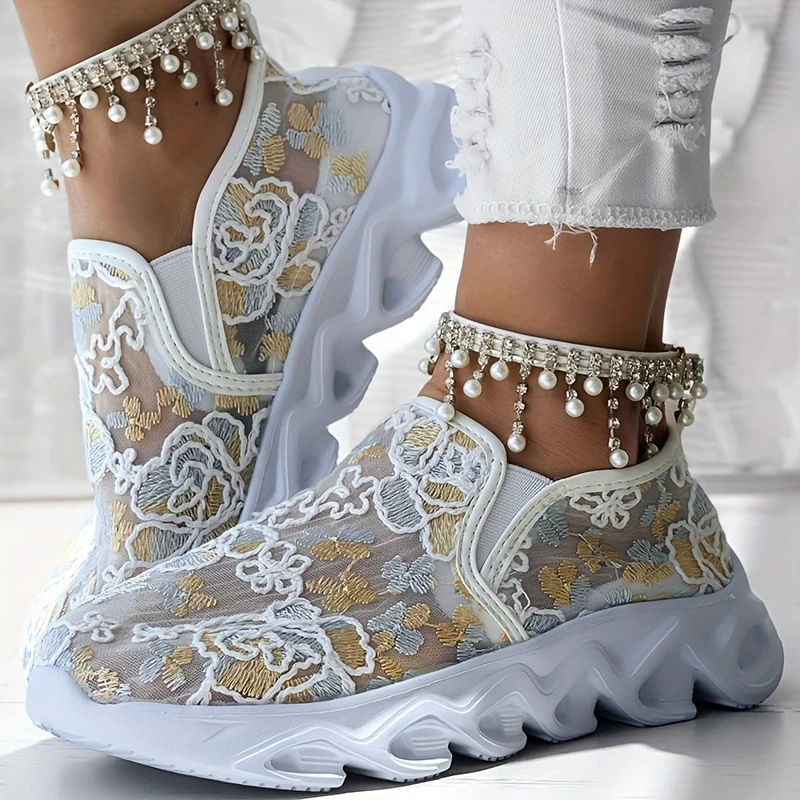 

Женские кроссовки без шнуровки, повседневная удобная обувь, женские кроссовки из сетки с цветочной вышивкой, женская роскошная дизайнерская обувь, Zapatos De Mujer