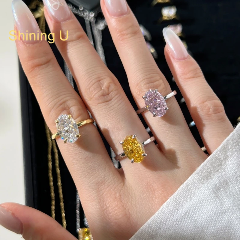 

Сияющее серебро U S925, овальное кольцо 8*12 мм с высоким карбюром и бриллиантами, драгоценные камни, кольцо для женщин, ювелирные изделия, помолвка