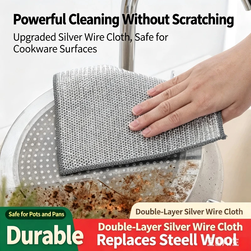 1/5/10 Pcs Steel Wire Cloth with Double-sided Mesh Strong  Easy Clean Brush Pots and Dishes Strong  Wear-resistant Durable