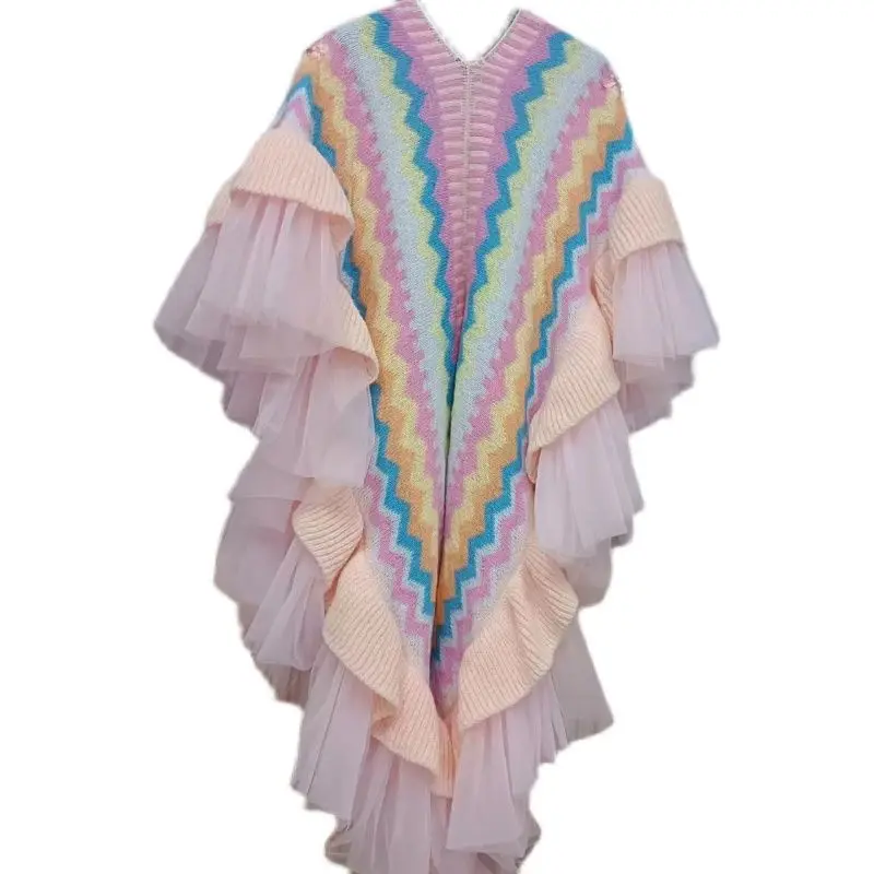 Sakura Pink Coat & Sleeves Fashion Light Color Wrap Embroidery Scarf Shawl Cape Overlay Pink Daily Wear Rainbow Sweater Shawl