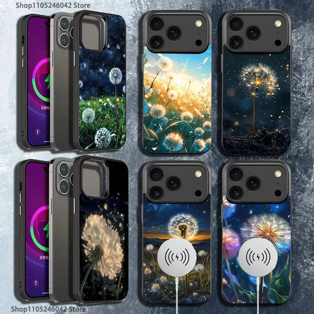 

Dandelion Art Black Phone Case For iPhone 17,16,15,14,13,12,11,Pro,Max,Plus,Mini,SE4,E Magnetic Wireless Charging