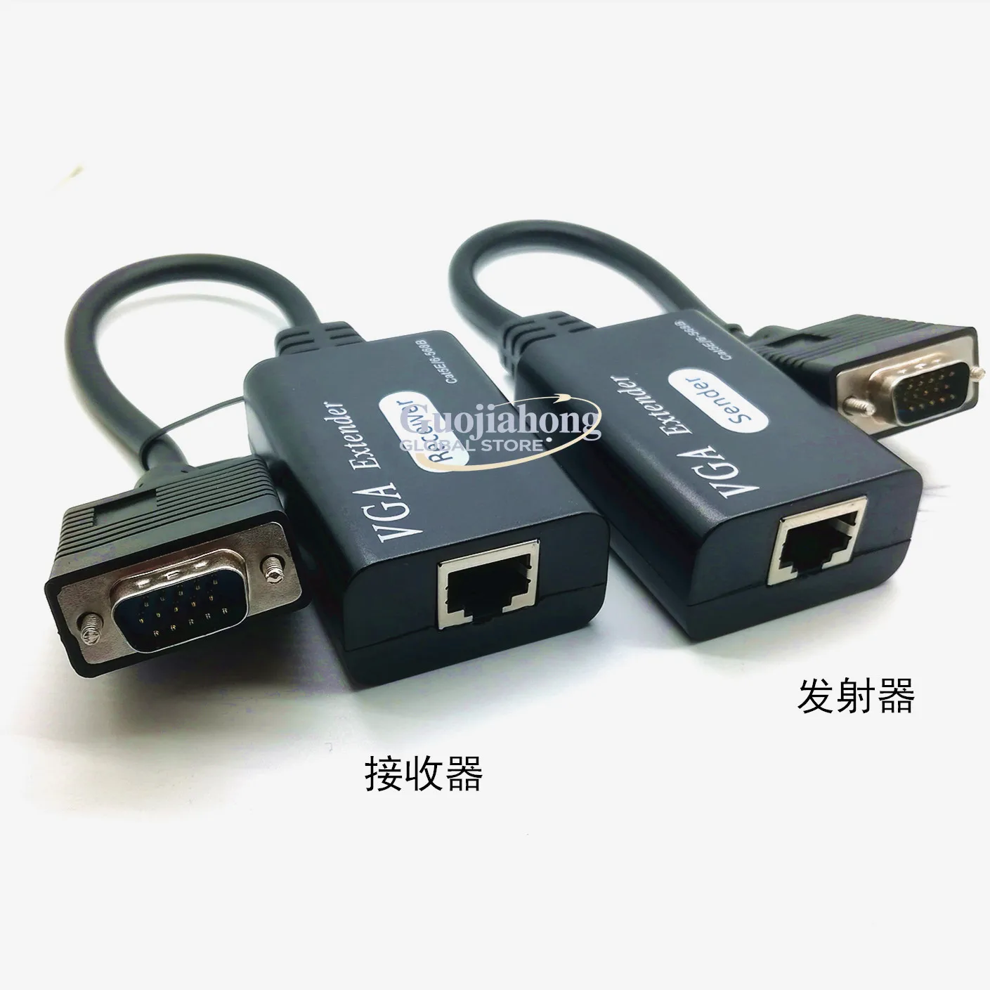 VGA extender 60 meters, a pair of   video recorders, single network cable rj45 to VGA  , male head with cable i