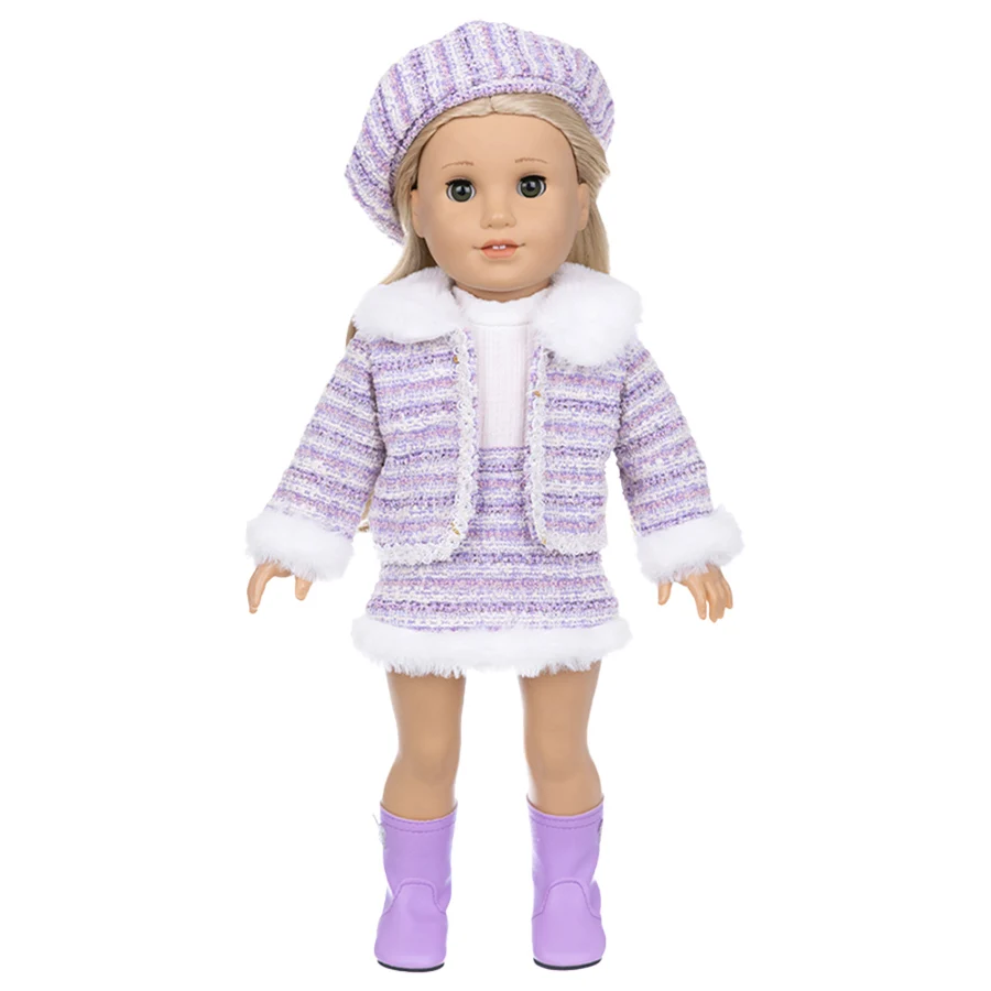 16-18Inch Reborn Doll Realistic Doll Knitted Clothes Hat Top Jacket Skirt Socks Purple Baby Dolls Accessories Outfit Girl Gift