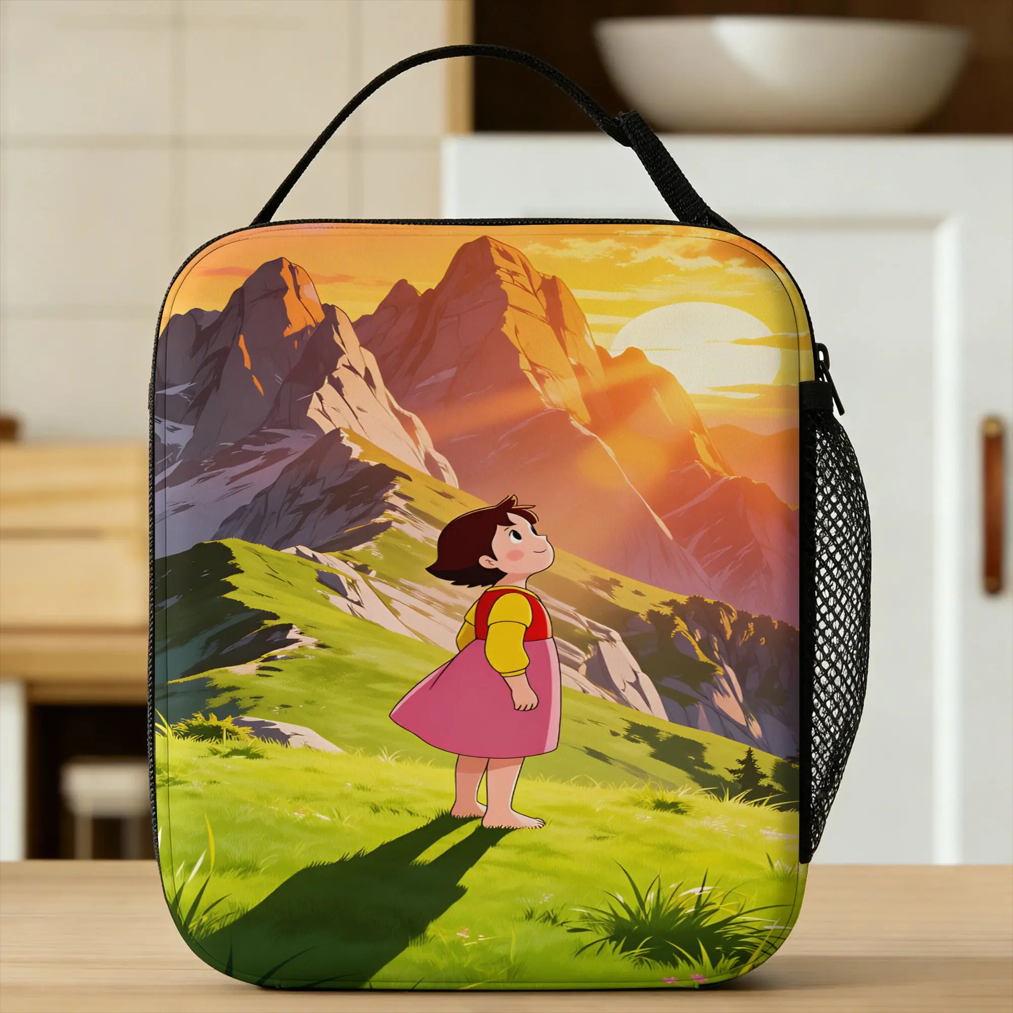 Happy Heidi Lunch Bag  Retro Lunch Box For Unisex Picnic Portable Insulated Cooler Bag Waterproof Graphic Thermal Tote Handbags