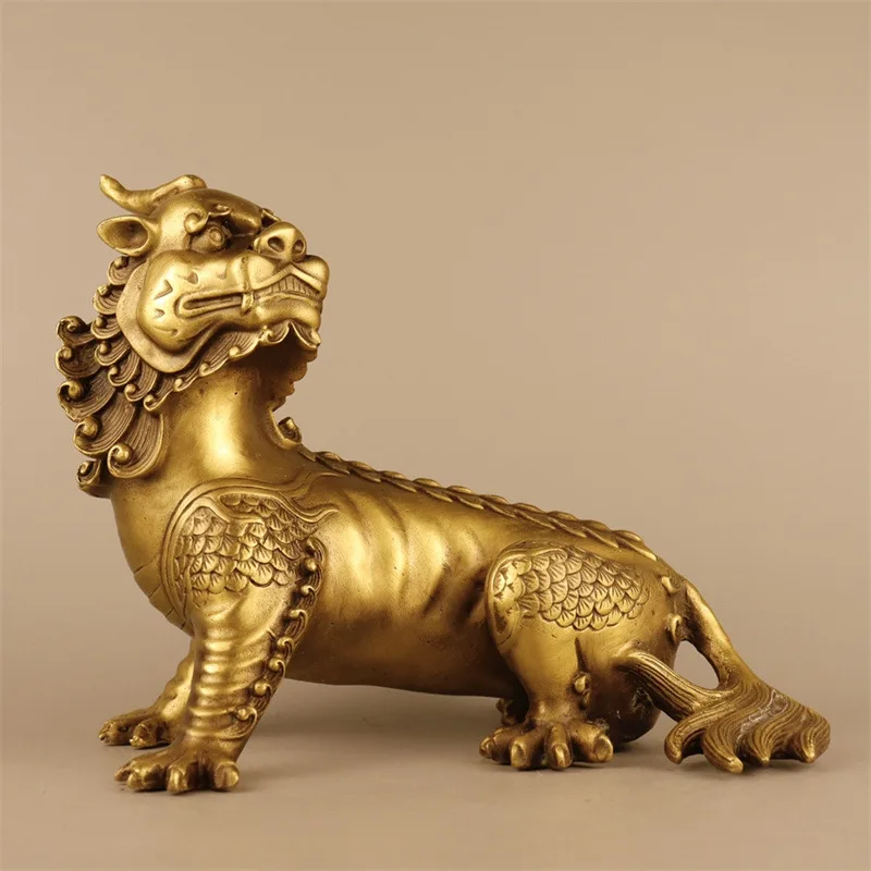 

Brass - Ornament, Dhi-Ting Divine Beast Mount of Ksitigarbha, Auspicious Mascot Made of Bronze