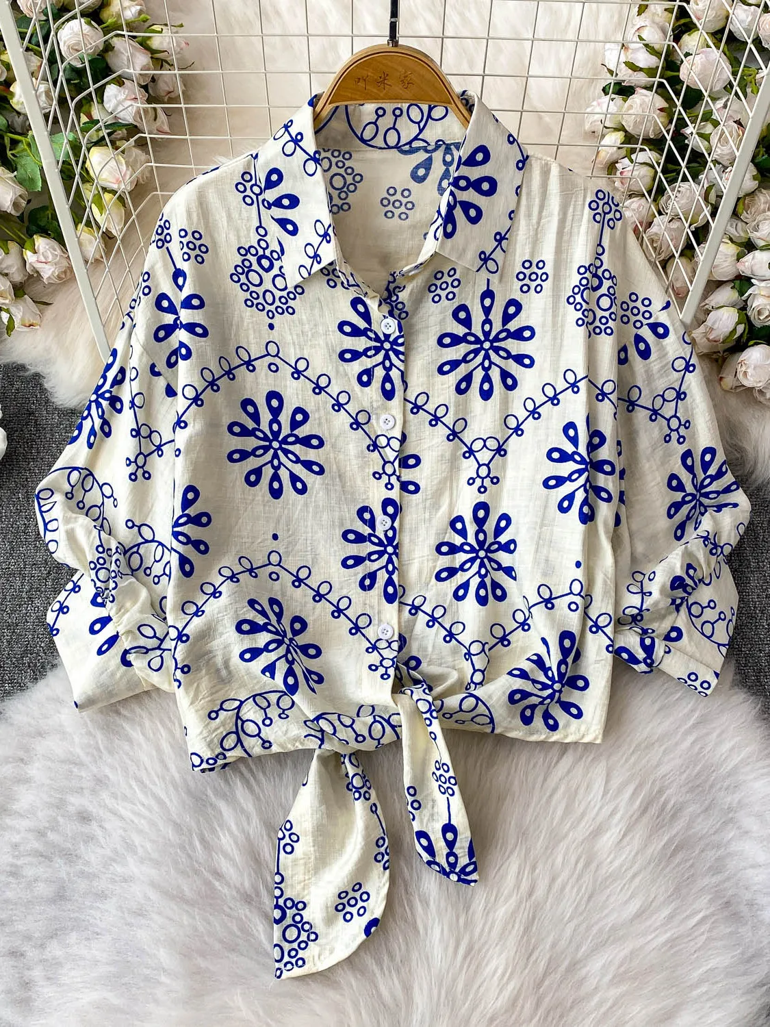 

Summer Design Loose Fit Printed Ne Lantern Sve Sun Protection irt Women's ort Outerwear Top Korean Sle