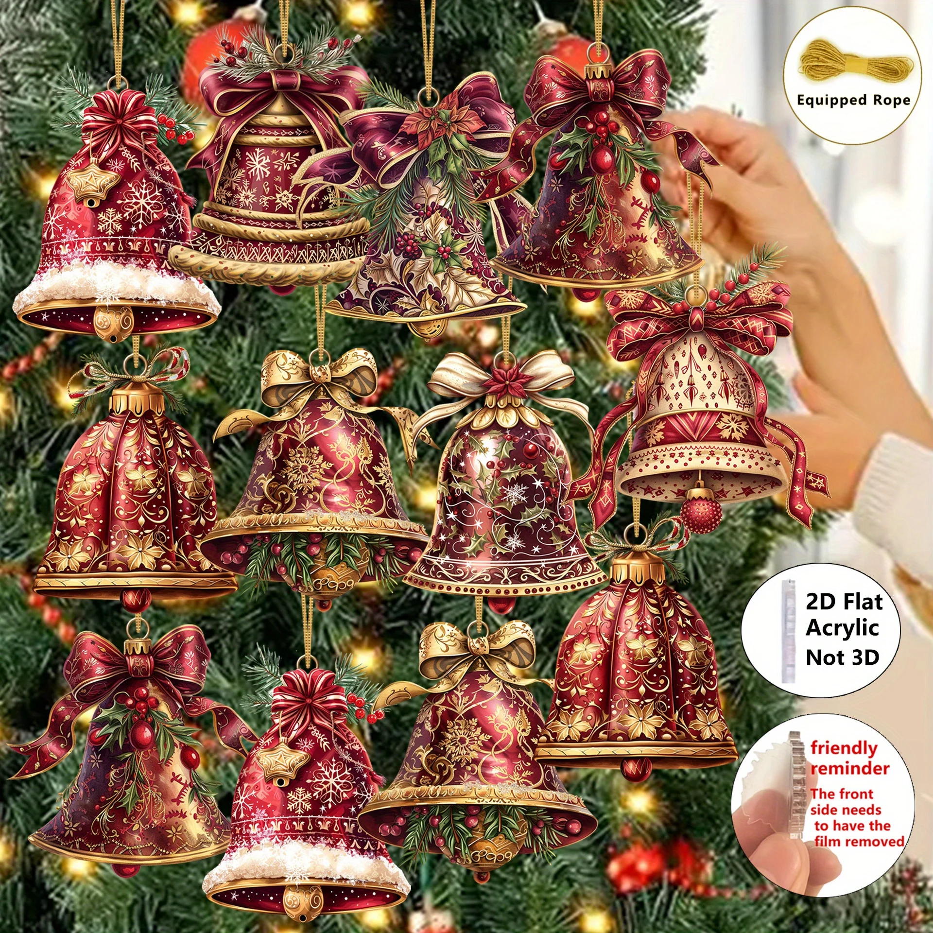 2D flach 8 Stück Vintage viktorianische Weihnachtsglocken Acryl Charms Weihnachtsfeier Event Festliche Lieferungen Weihnachtsbaumschmuck