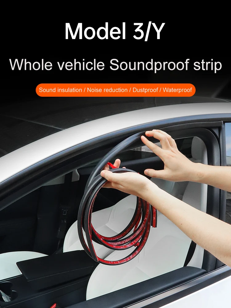 For Tesla Model 3/Y 2017-2022 Door Seal Kit Soundproof Rubber Weather Draft Seal Strip Sunroof Seal Wind Noise Reduction Kit