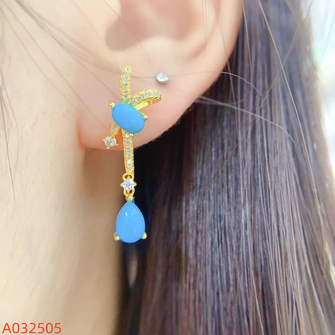 KJJEAXCMY Natural Turquoise New Earrings S925 silver , electroplated locking color process, high clarity Gems Full of luster