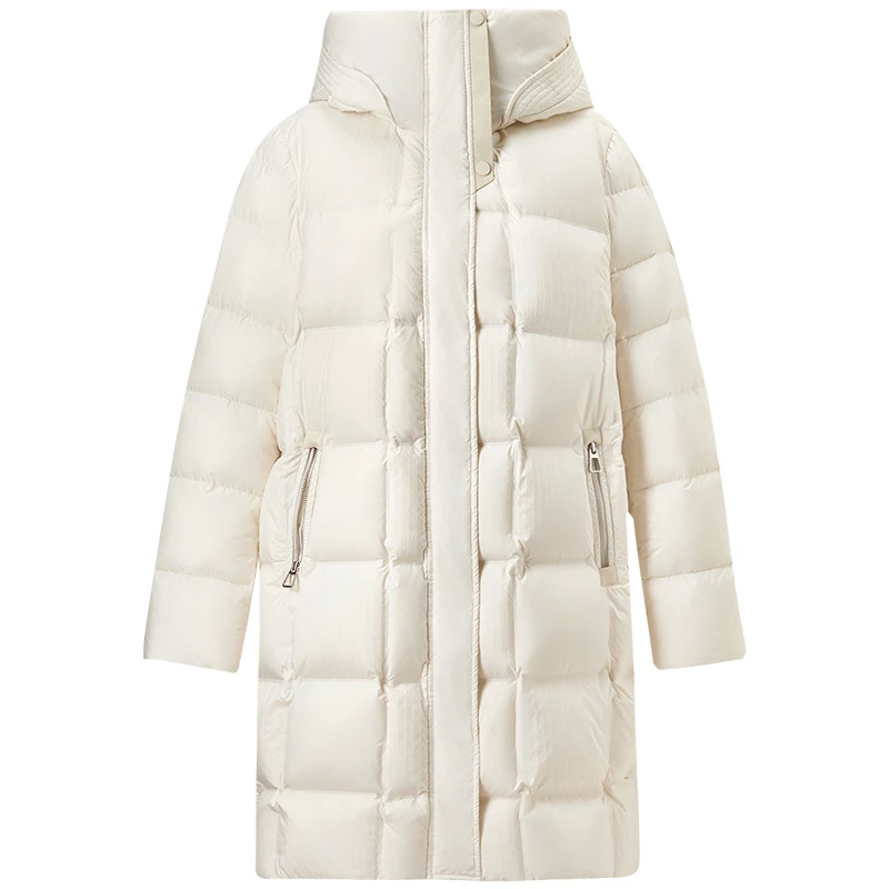 SENTUBILA Winter-Daunenjacke 2025, neue warme, lange, solide Taschen, Daunenmäntel mit Kapuze, Reißverschluss, lange Ärmel, Oberbekleidung W44Y57032