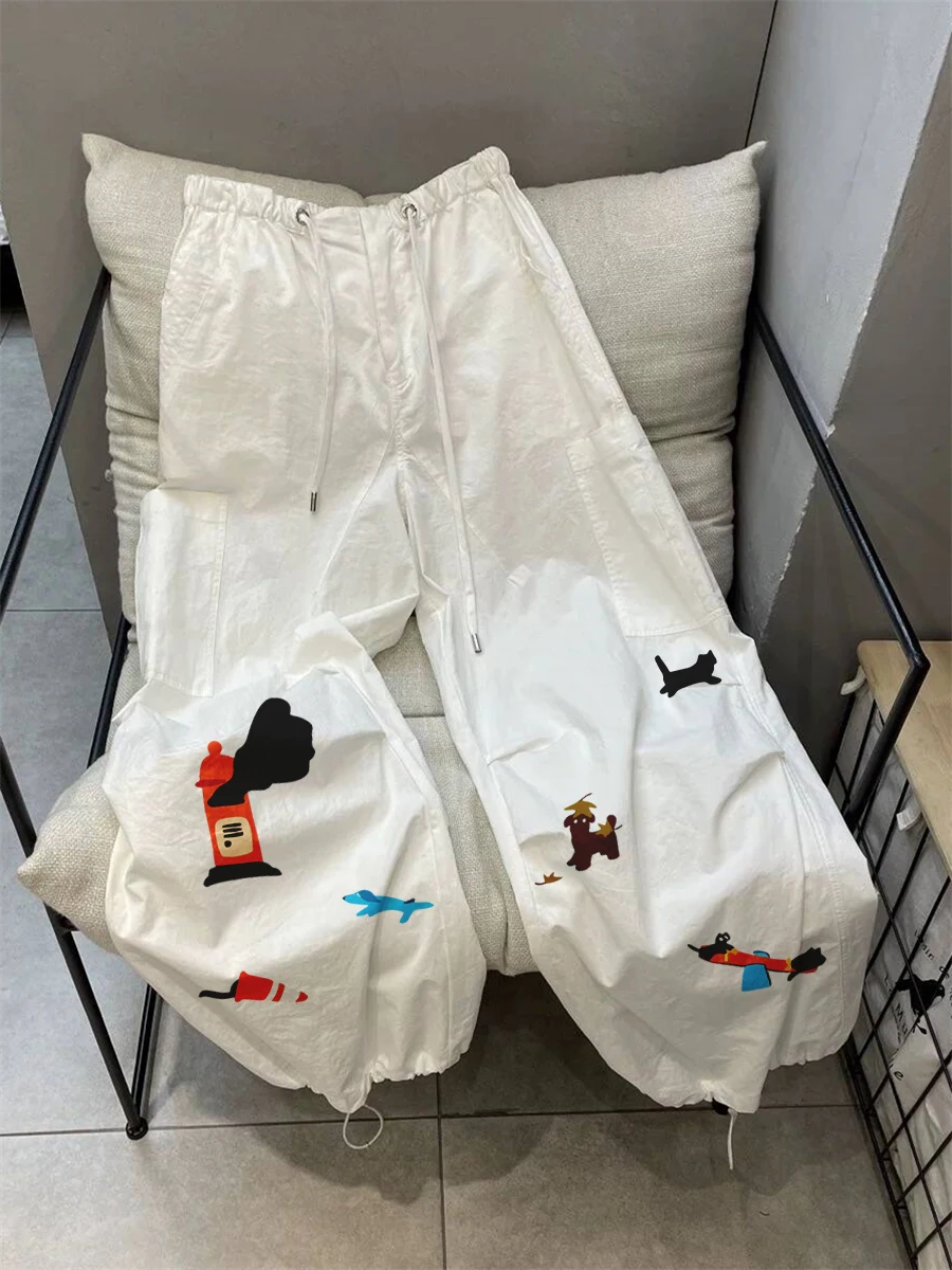 Creatieve bedrukte werkbroek met stringmanchetten voor mannen en vrouwen Hoge taille Rechte pijpen Sle Zomer Faion Casual broek