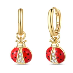 Beautiful 925 Sterling Silver Gold Ladybug Earrings For Women's Rock Party Jewelry Accessories