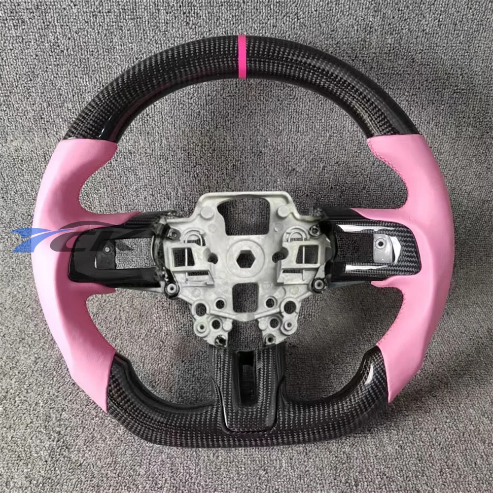 

Customized Carbon Fiber Pink Leather Steering Wheel for 2018 2019 2020 Ford Mustang car accessories