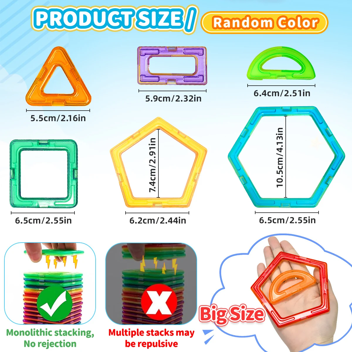 Blocchi magnetici - Set di costruzioni educative STEM 3D Giocattoli per bambini Blocchi magnetici a forma multipla di grandi dimensioni