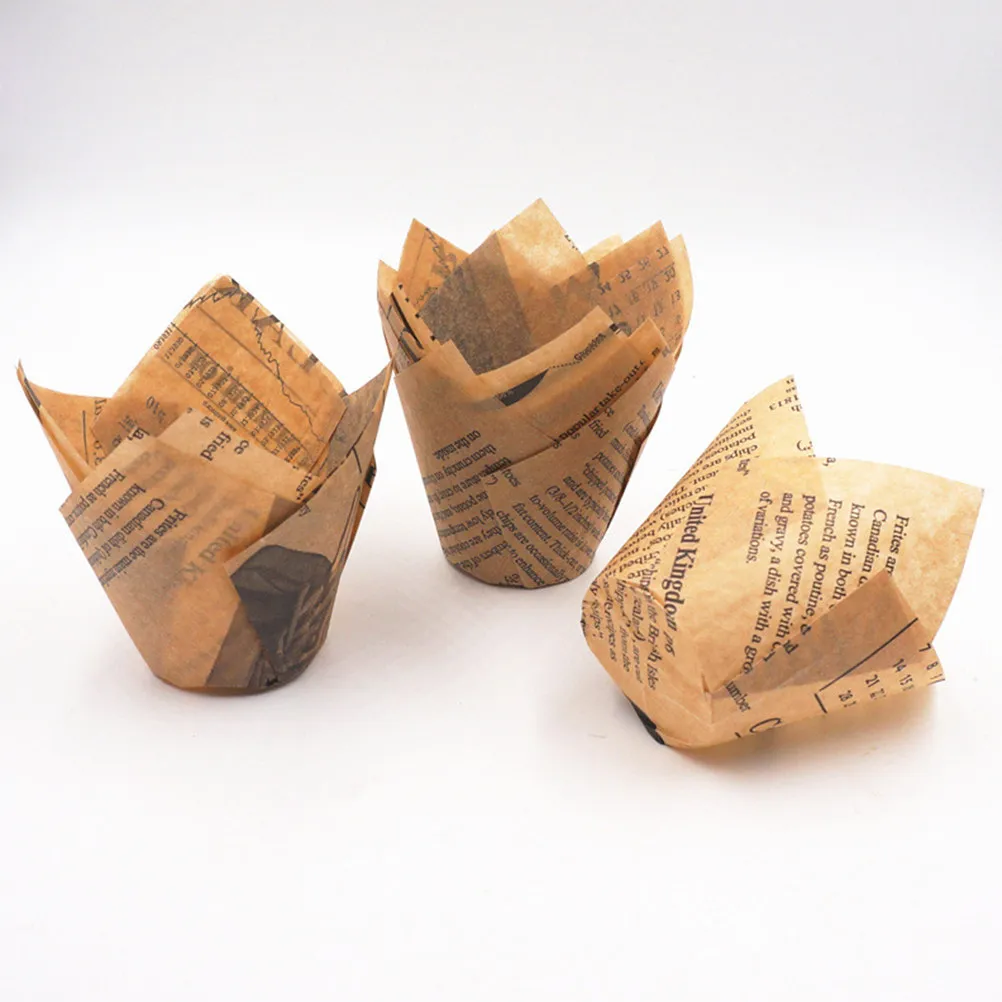 50Pcs Thickened Newspaper Tulip Cupcake Liners Wedding Birthday Shower Party Muffin Cases Cake Wrappers Food Safe