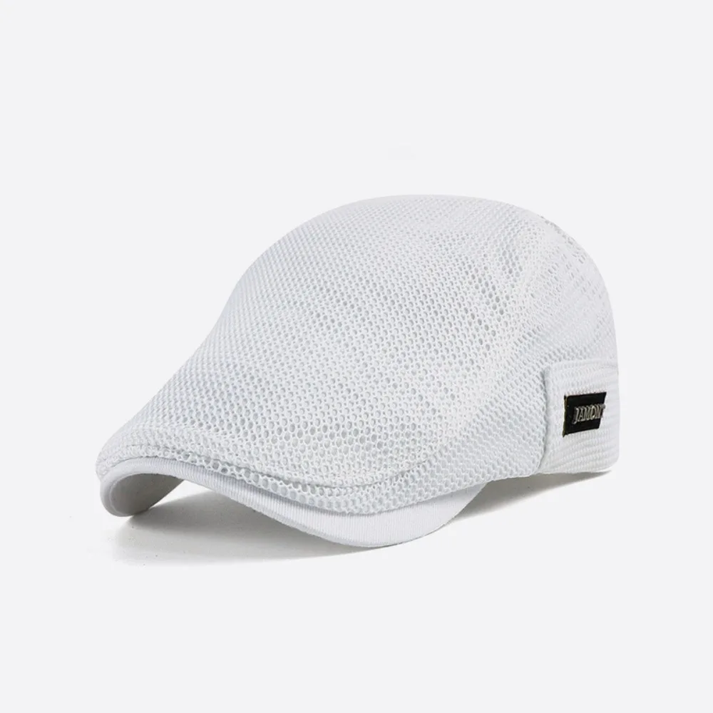 Retro Solid Color Men Beret Hat British Style Newsboy Mesh Flat Cap Cabbie Korean Style Forward Peaked Cap Outdoor