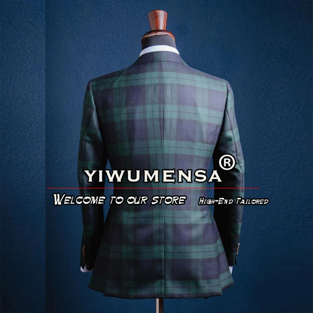 Classic Men Suits Tailor-Made 2 Pieces Blazer Pants Single Breasted Jacket Smoking Business Plaid Check Male Groomsman Tuxedos