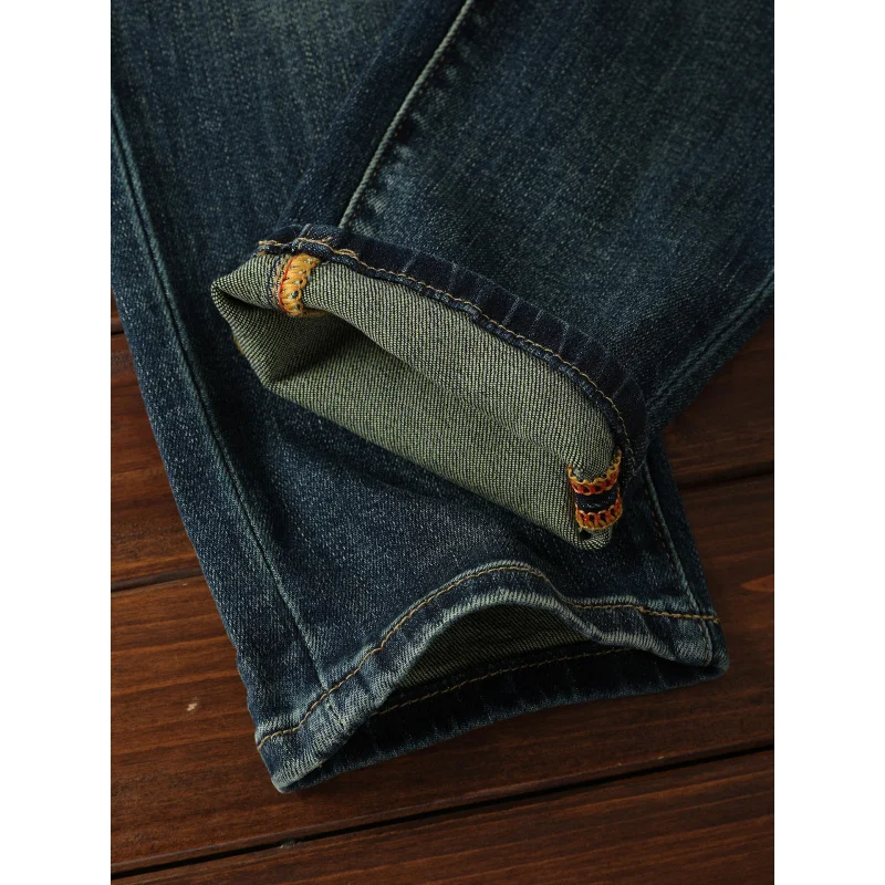 Jeans da uomo retrò blu intenso autunnali, elastici e alla moda, versatili, casual, pantaloni alla moda di strada