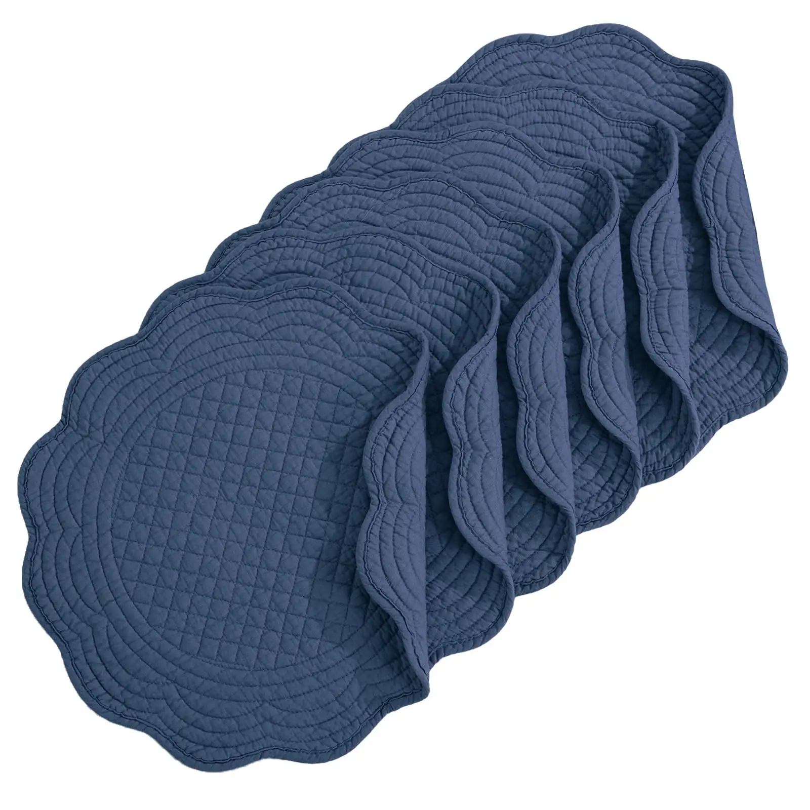 Quilted Placemats Washable Round Placemats for Table-100% Cotton Fabric with Microfiber Filling 14 Inch Round Table Mats