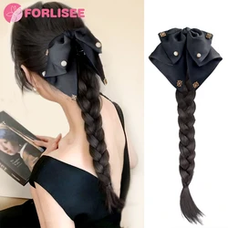 FORLISEE Synthetic Pearl Bow Claw Clip Ponytail Summer Refreshing Ins Style Long Braid Hair Accessories Wig Braid Ponytail