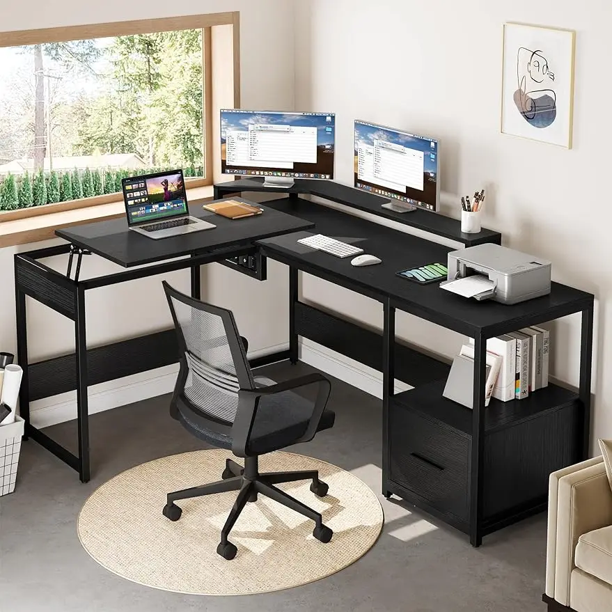 

YITAHOME L Shaped with File Drawer, 65" Large Computer Corner Desk with Lift Top, Standing Desk Height Adjustable with