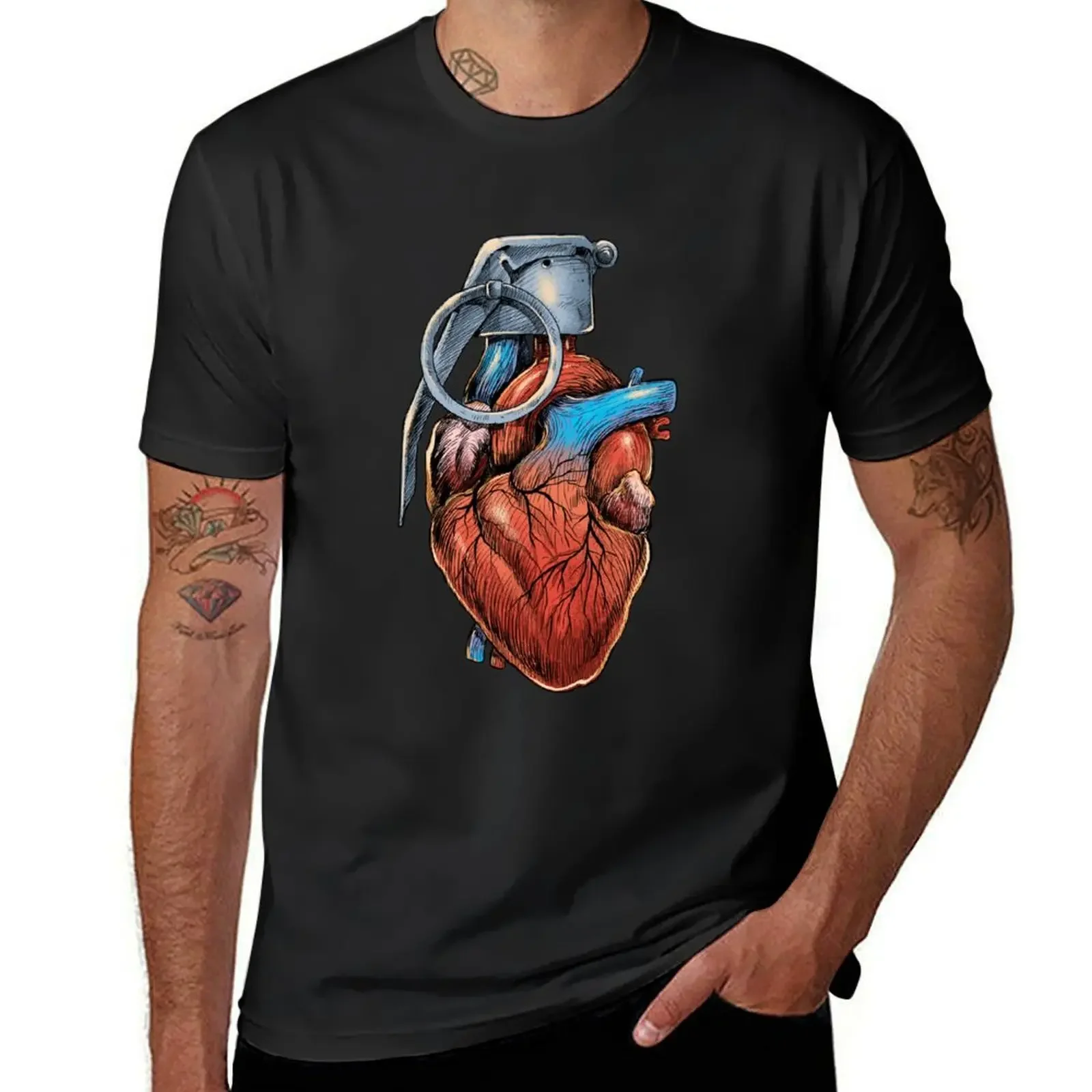 Heart Grenade T-Shirt hippie clothes tops shirts graphic T-shirt men