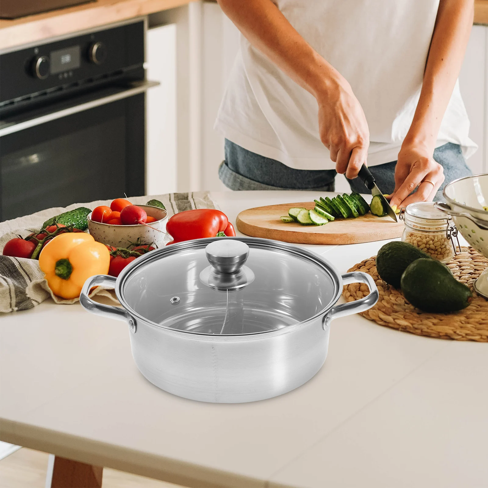 

Stainless Steel Hot Pot 26cm Dual Divider Healthy Material Non Stick Easy Clean Soup Pot Electromagnetic Stove Chinese Hotpot