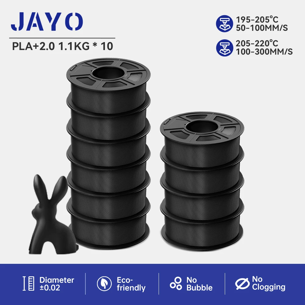 JAYO 3D-printerfilamenten 10 rollen Zwart PETG/PLA/HS-PLA/HSPMETG/PLA PLUS/ASA Bubble Free Glad Geschikt 1,75 mm voor 3D-printen