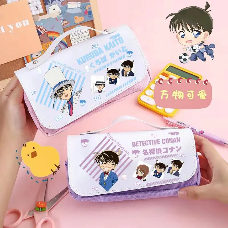 New 2024conan Detective Large Capacity Pencil Cases For Children Conan Edogawa Kuroba Kaito Sherry Pencil Box Gifts