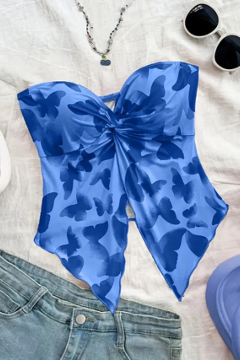 Top feminino elegante sem alças com ombro de fora e um pescoço