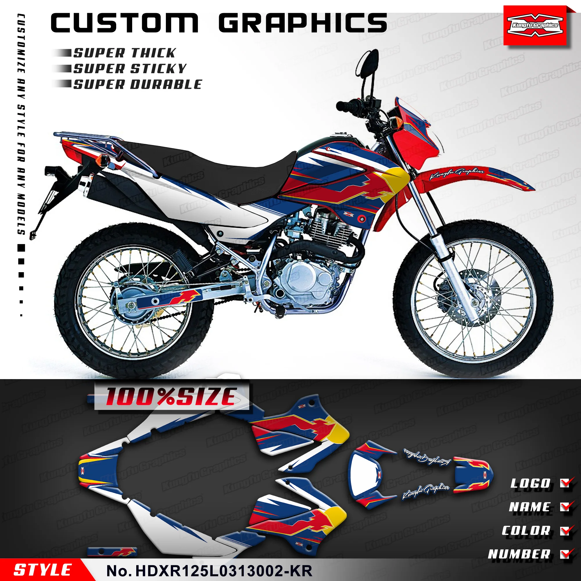 

KUNGFU GRAPHICS Stickers Decals Kit for Honda XR125L 2003 2004 2005 2006 2007 2008 2009 2010 2011 2012 2013 HDXR125L0313002-KR