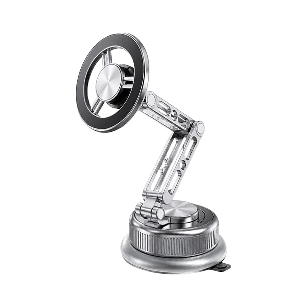 Magnetic Car Phone Holder with 360 Degree Swivel and Strong Vacuum Base - Aluminum Alloy Design for Dashboard and Windshield Use