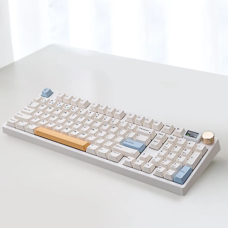 

Brass plate bluetooth Keydous NJ98 RGB Hotswap Mechanical Keyboard with screen gif 3 modes programmable MAC gaming keyboard