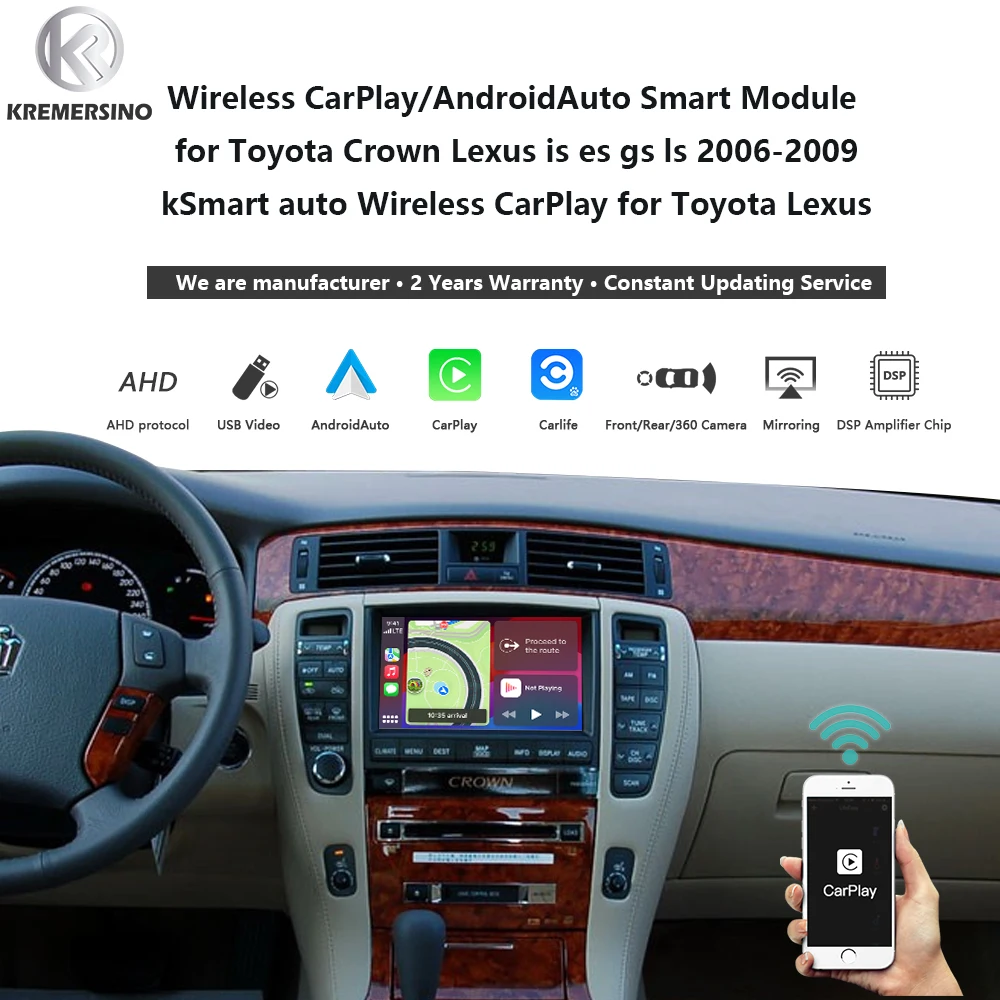 kSmart auto Wireless Apple CarPlay Android Auto Module for Toyota Crown 12th Land Cruiser Prado Lexus is250 is300 es240 es350